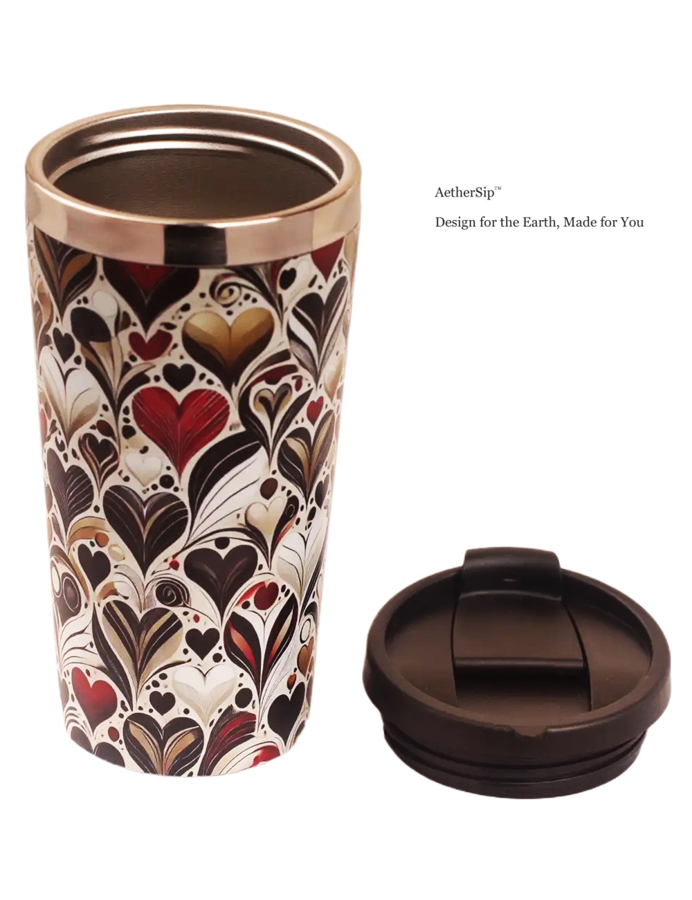 Heart-Themed Travel Mug Side View