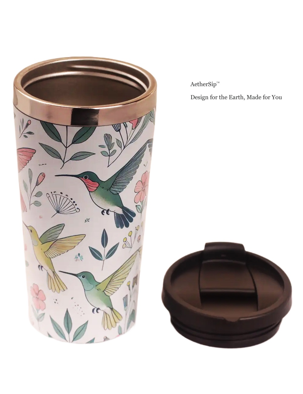 Hummingbird-Themed Travel Mug Side View