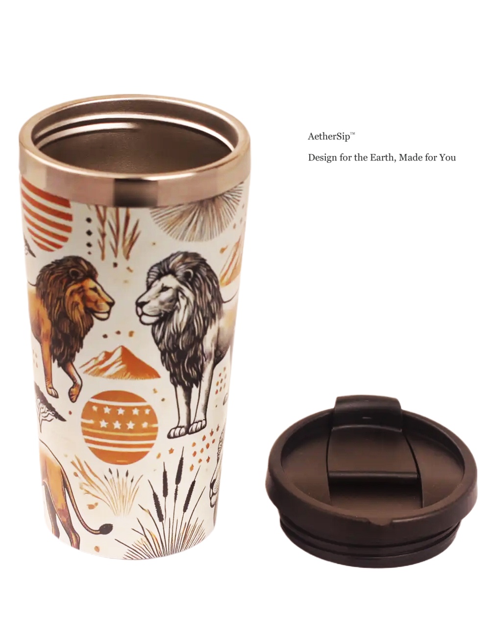 Lion-Themed Travel Mug Side View