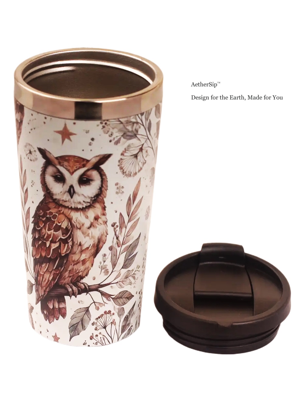 Owl-Themed Travel Mug Side View