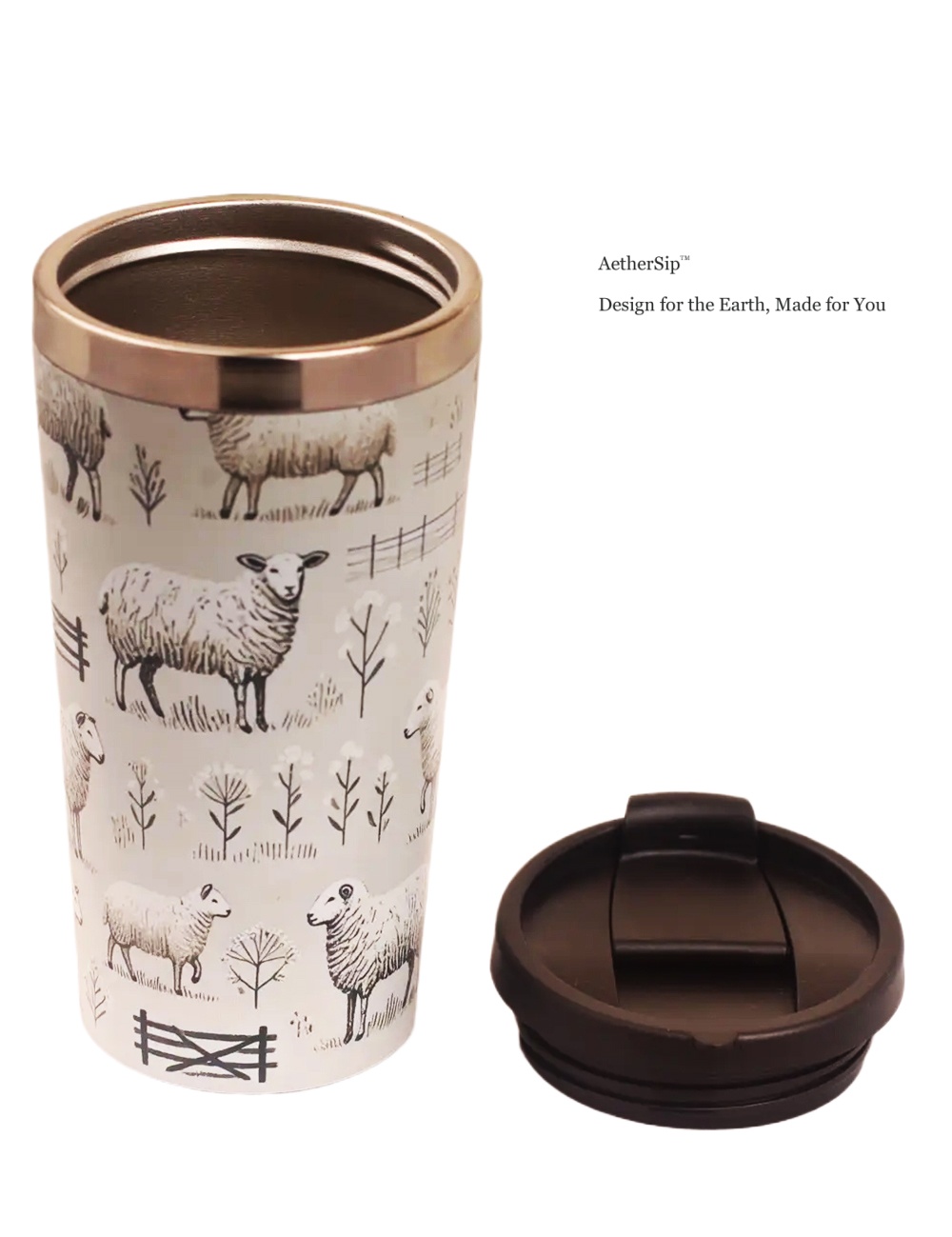 Sheep-Themed Travel Mug Side View