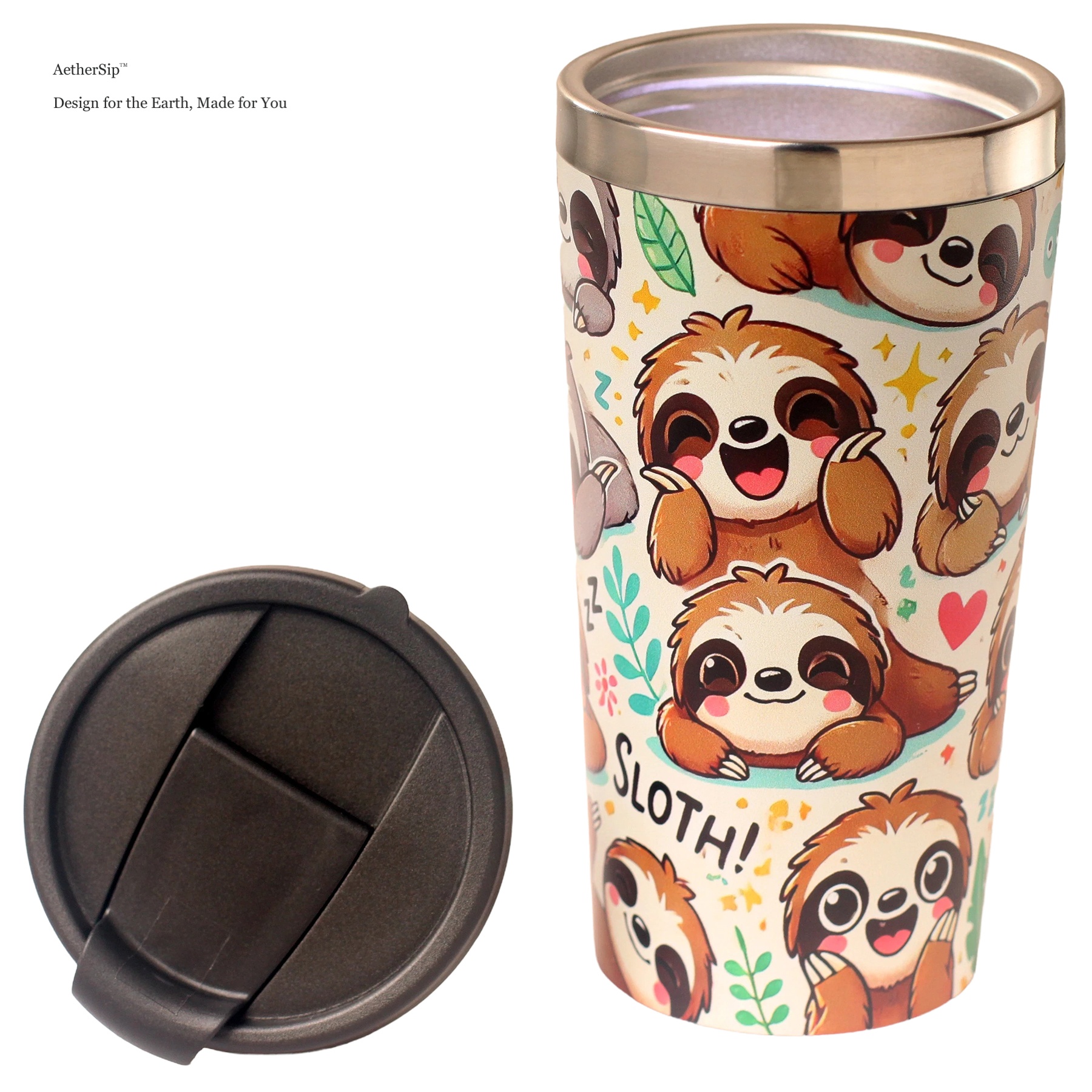 Sloth-Themed Travel Mug Alternate View 2