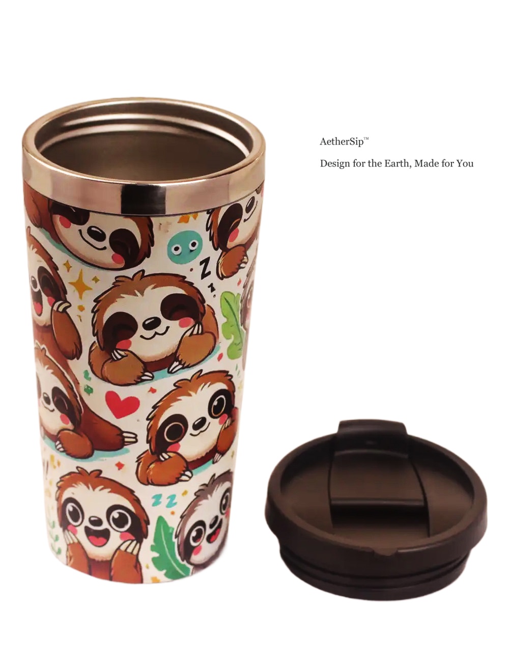 Sloth-Themed Travel Mug Side View