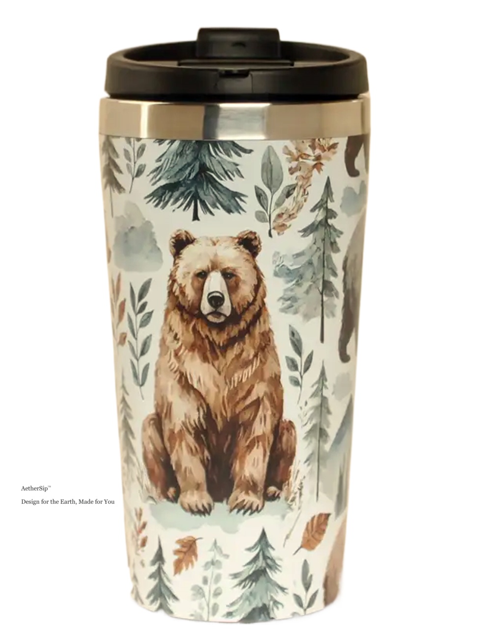 Bear-Themed Watercolor Travel Mug