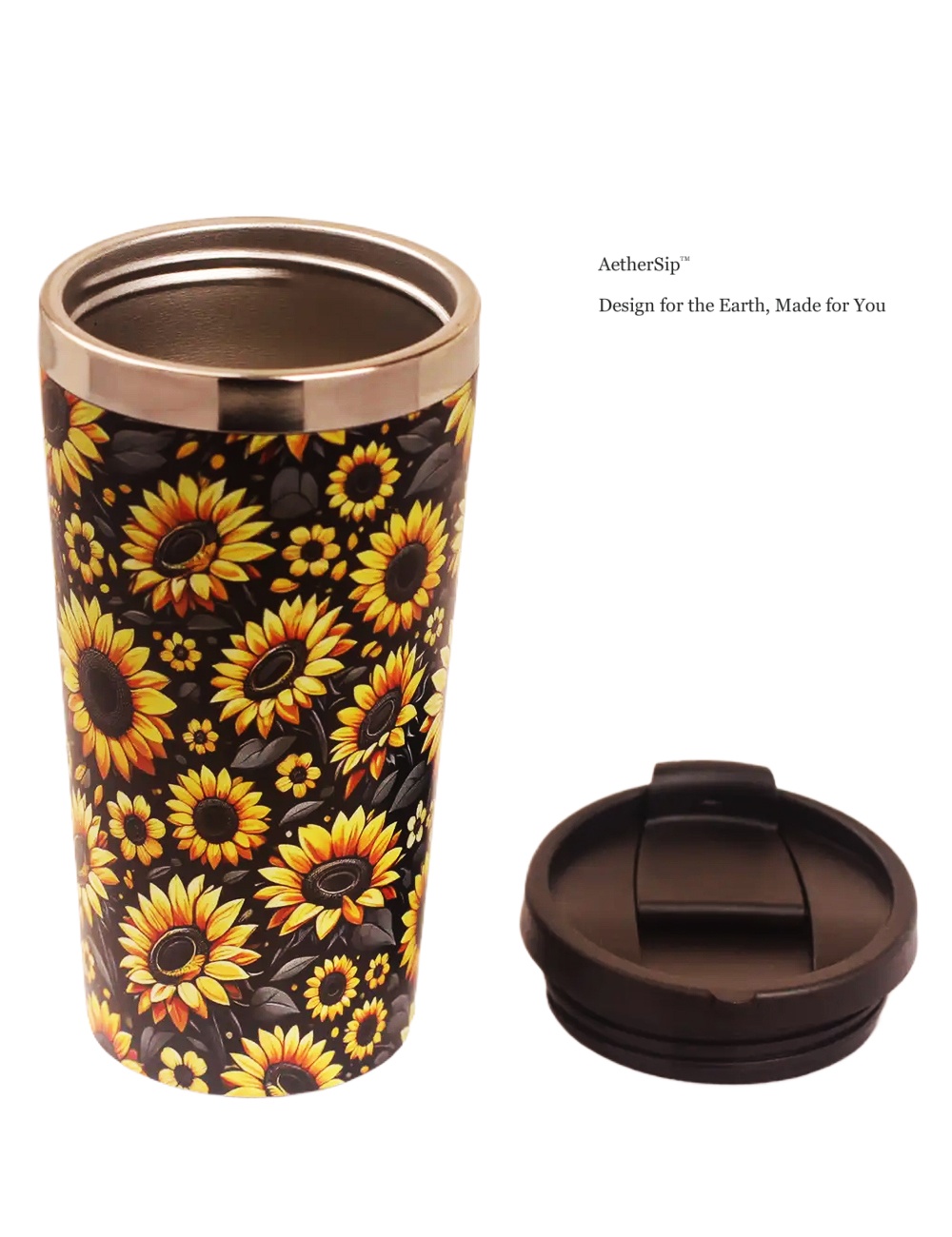 Sunflower-Themed Travel Mug Side View