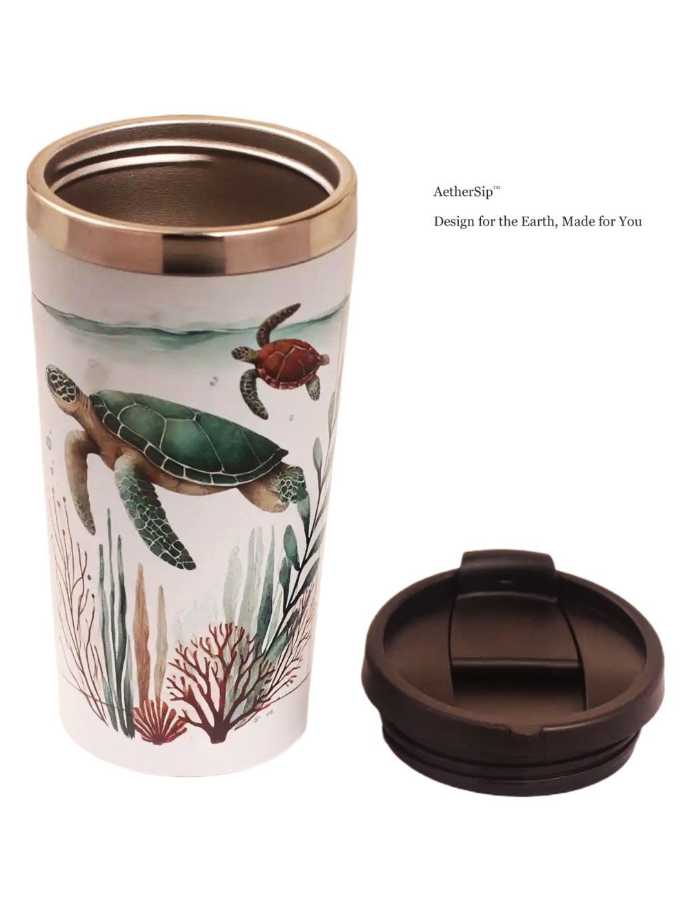 Sea Turtle-Themed Travel Mug Side View