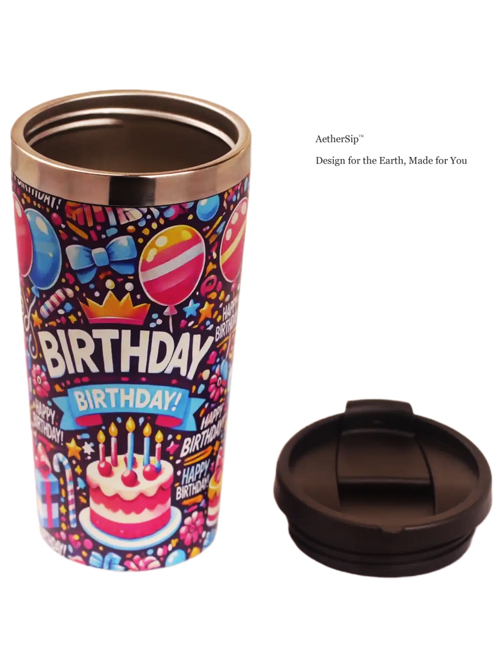 Birthday-Themed Travel Mug Side View