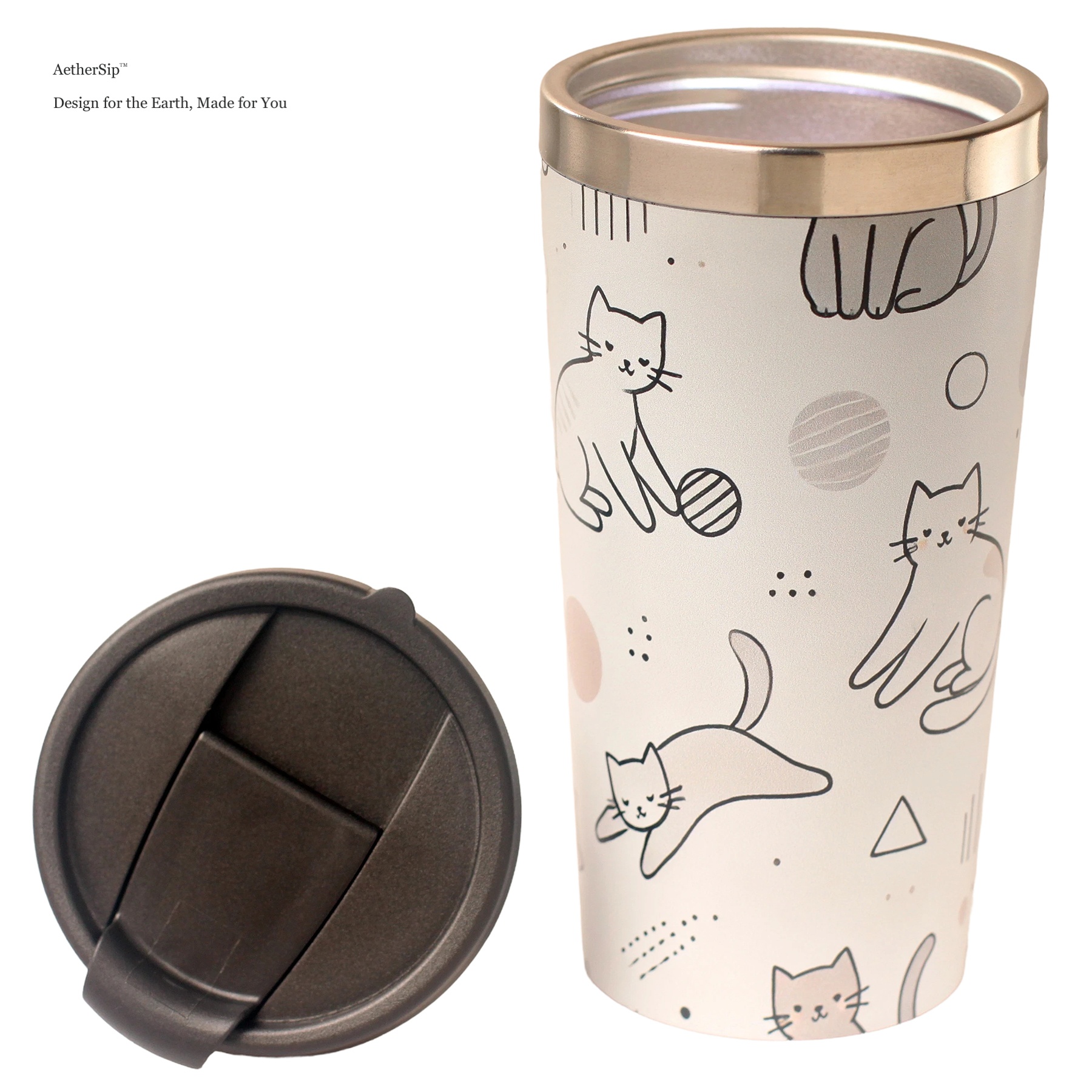 Cat-Themed Modern Minimalist Travel Mug Alternate View 2