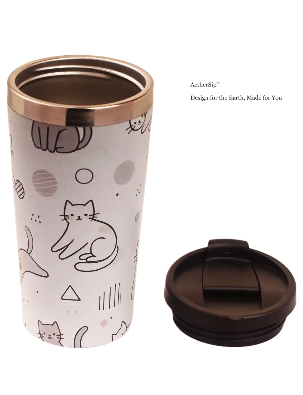 Cat-Themed Modern Minimalist Travel Mug Side View