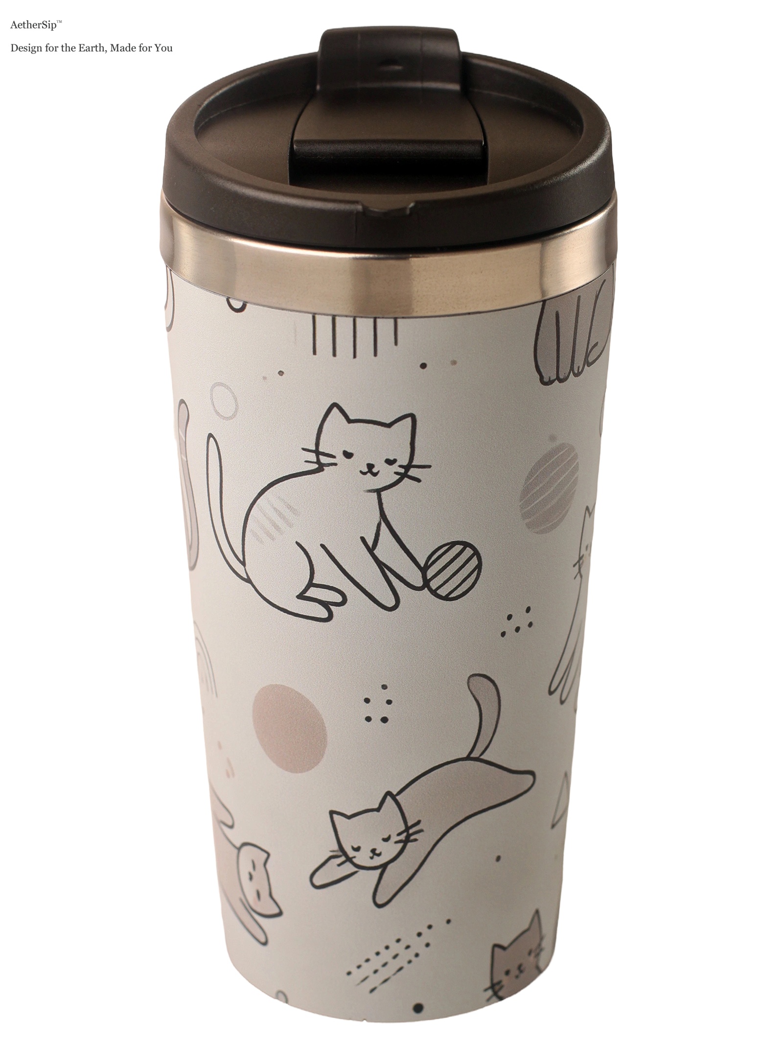 Cat-Themed Modern Minimalist Travel Mug Alternate View 1