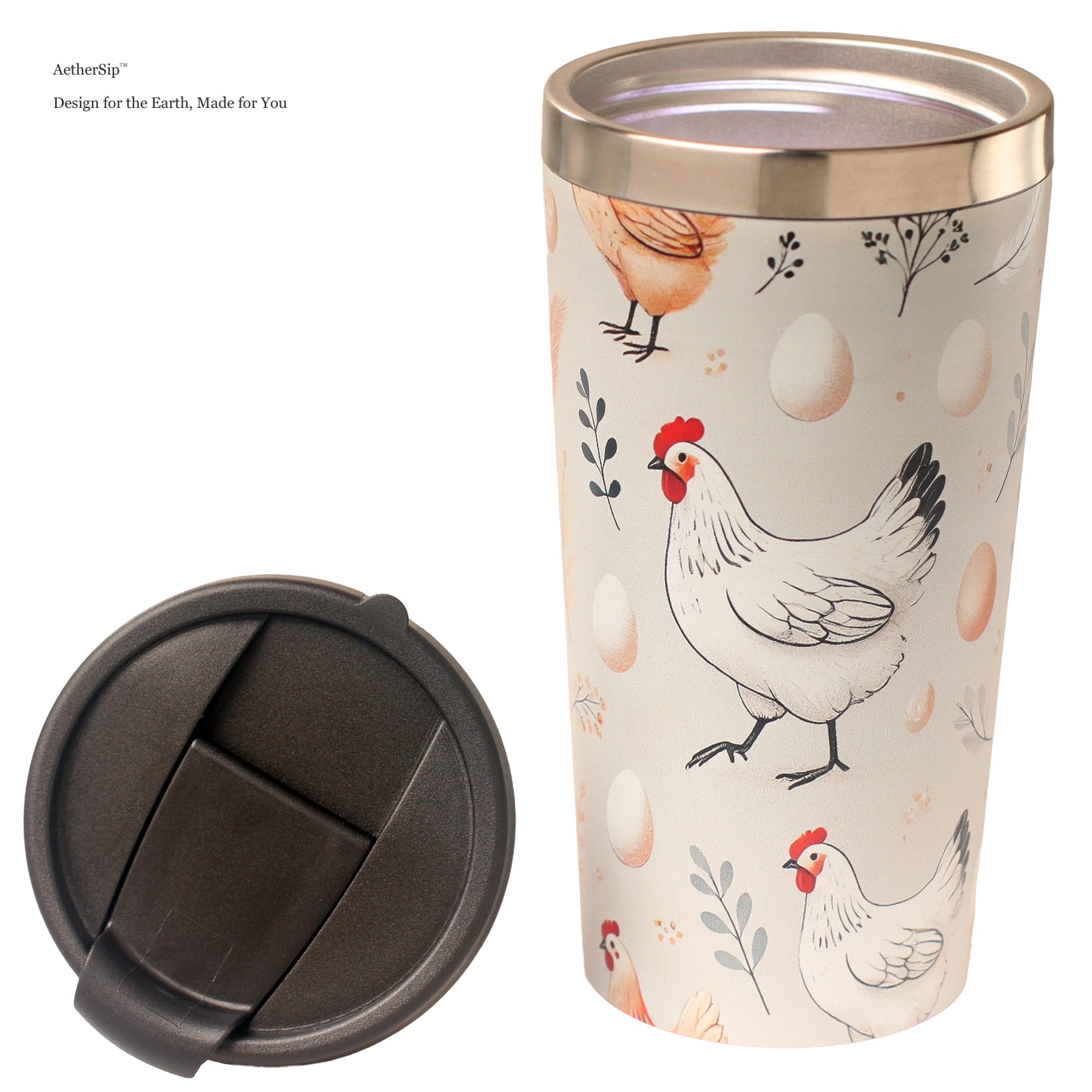 Chicken-Themed Farmhouse Travel Mug Alternate View 2