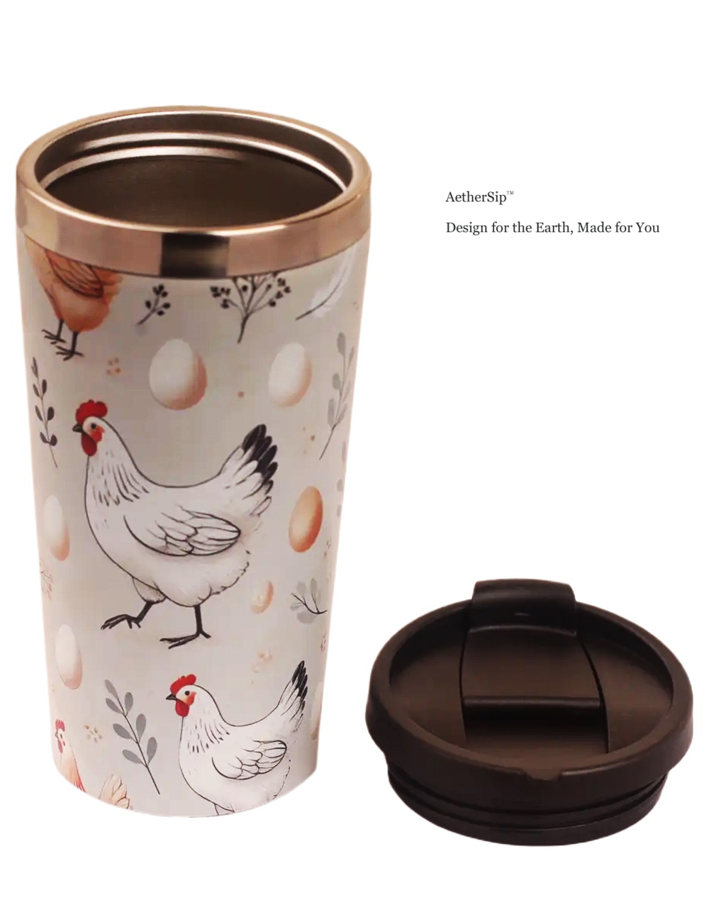 Chicken-Themed Farmhouse Travel Mug Side View