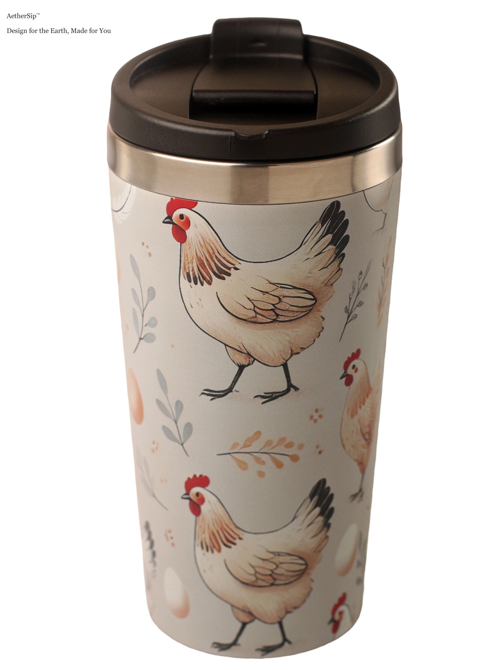 Chicken-Themed Farmhouse Travel Mug Alternate View 1