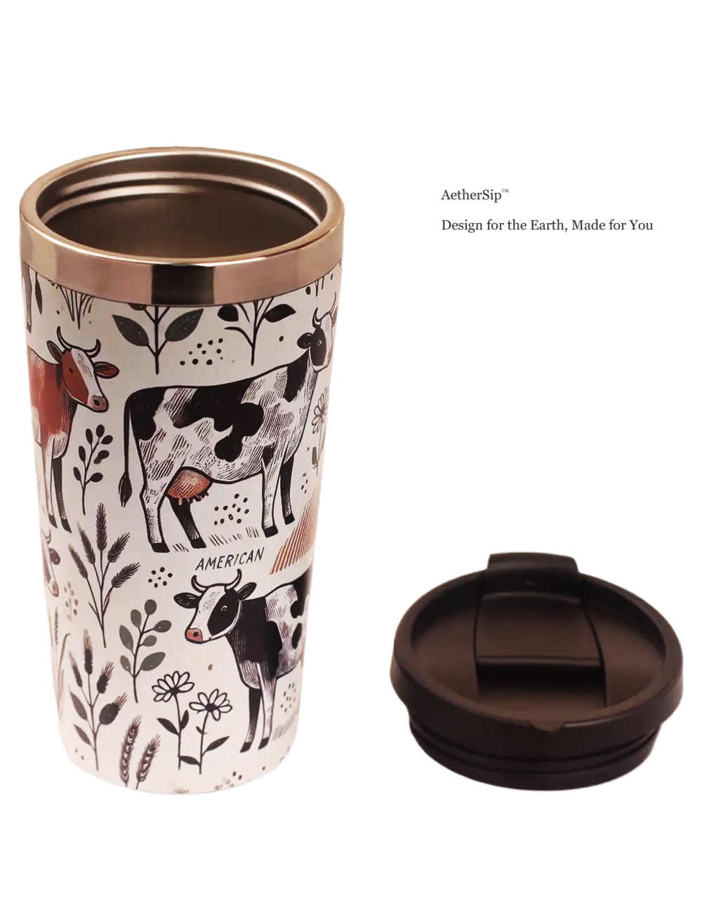 Cow-Themed Farmhouse Travel Mug Side View