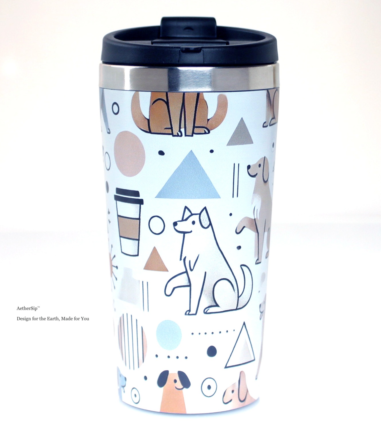 Dog-Themed Hand-Drawn Travel Mug