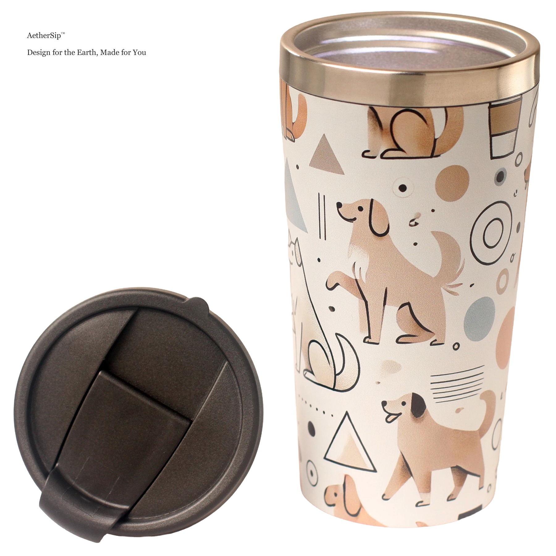 Dog-Themed Hand-Drawn Travel Mug Alternate View 2