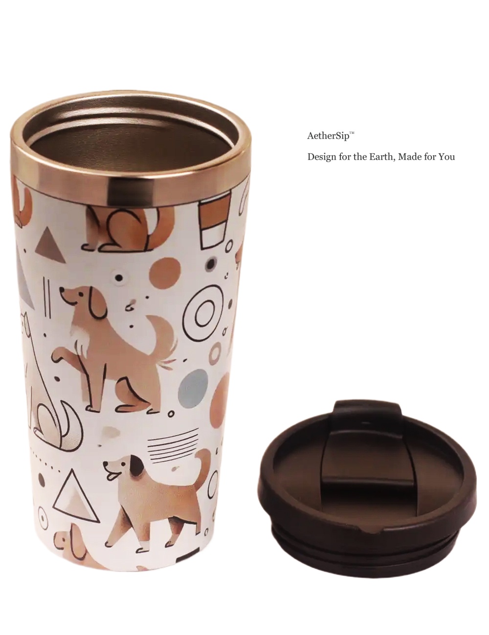 Dog-Themed Hand-Drawn Travel Mug Side View