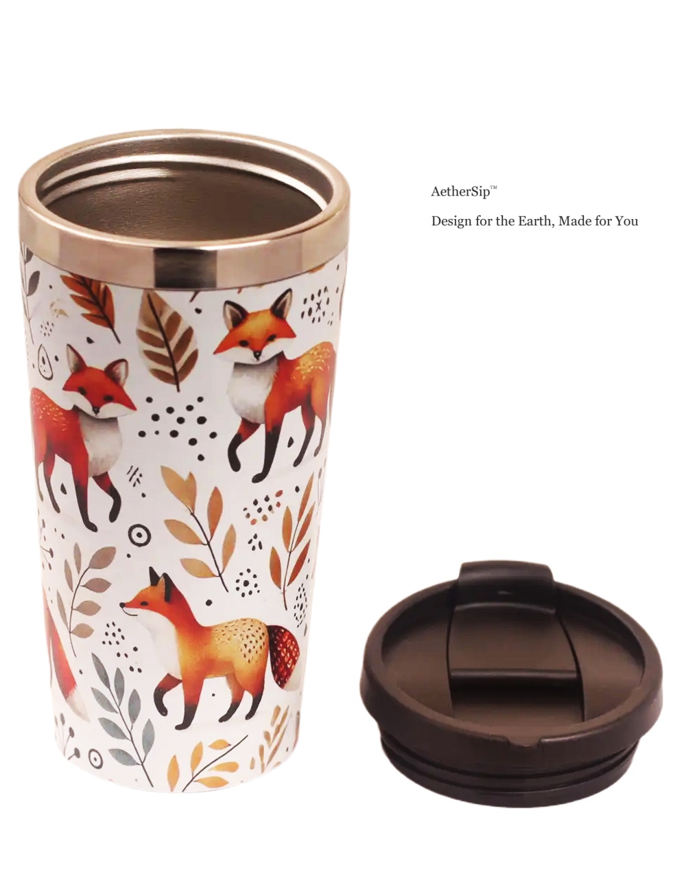 Fox-Themed Travel Mug Side View