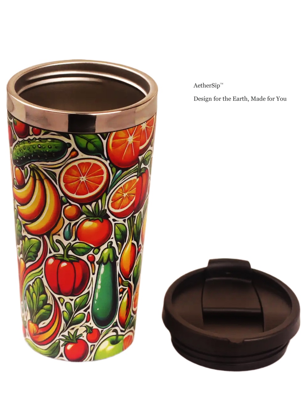 Fruit & Veggie-Themed Travel Mug Side View